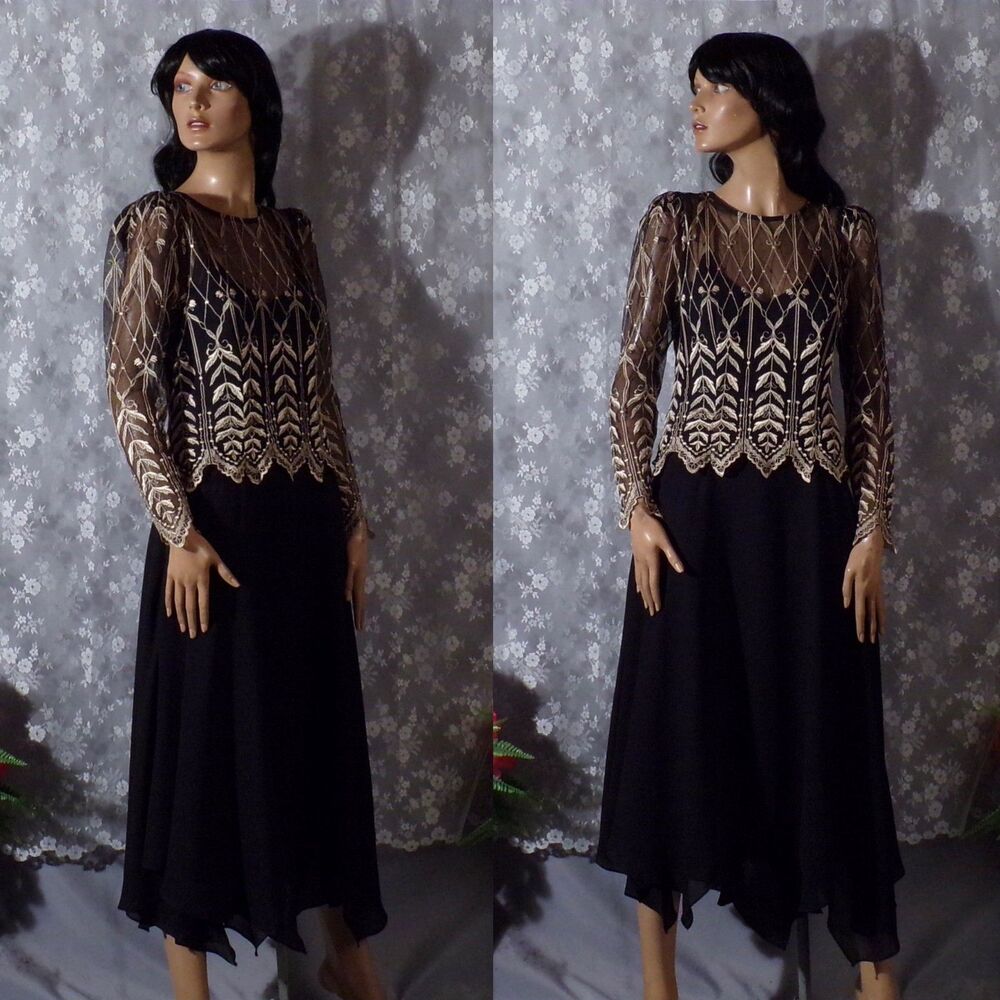 Vintage 90s Dress Size Medium 1990s Retro Boho Whimsigoth Embroidered Cocktail